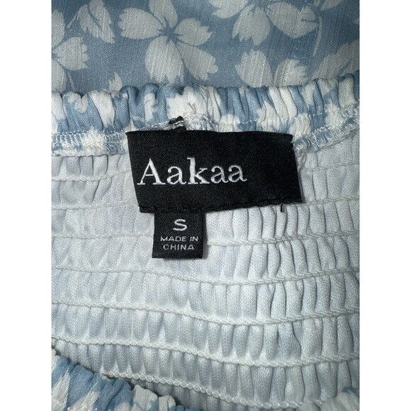 Aakaa Anthropologie Blue Floral Smocked Flutter Strap Maxi Dress Size Small - Picture 6 of 7